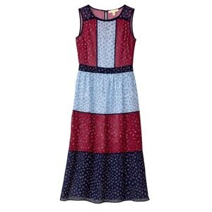 Ted Baker London Colorblock Floral Chiffon Midi Dress Women Sz 2 Old Money Chic